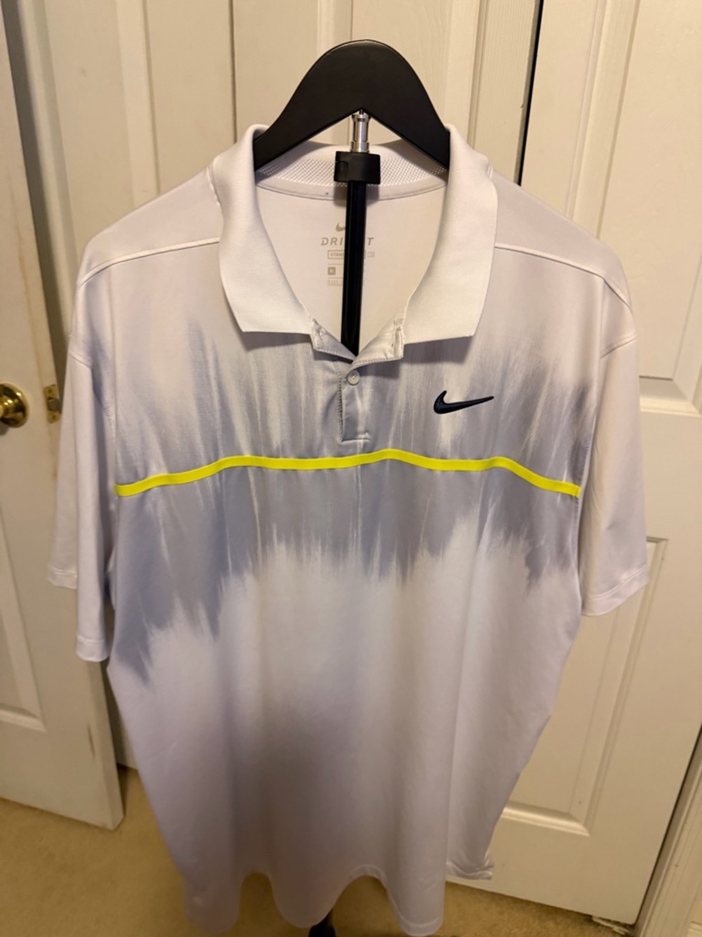 Nike White and Neon Yellow Dri-FIT Polo Shirt